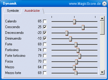 MagicScore zum Noten schreiben am PC! MagicScores Liste der musikalische Anweisungen erm�glicht nicht nur eine schnelle Eingabe, sondern auch die M�glichkeit, das Tempo und die Dynamik Ihres Musikst�ckes zu bestimmen.