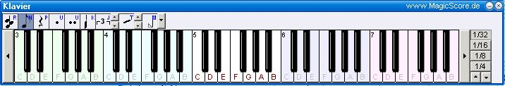 MagicScore zum Noten schreiben am PC! In MagicScore there is a virtual piano keyboard - MagicScore stellt ein Virtuelles Keyboard und auch ein virtuelles Gitarrengriffbrett f�r die Noteneingabe zur Verf�gung.