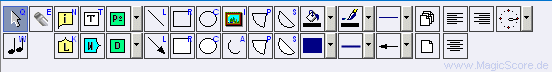 MagicScore zum Noten schreiben am PC! Eigene Symbole k�nnen einfach erstellt werden, indem man in der Partitur das gew�nschte neue Symbol mit den umfangreichen Zeichentools erstellt, dann das neue Symbol markiert und abspeichert.